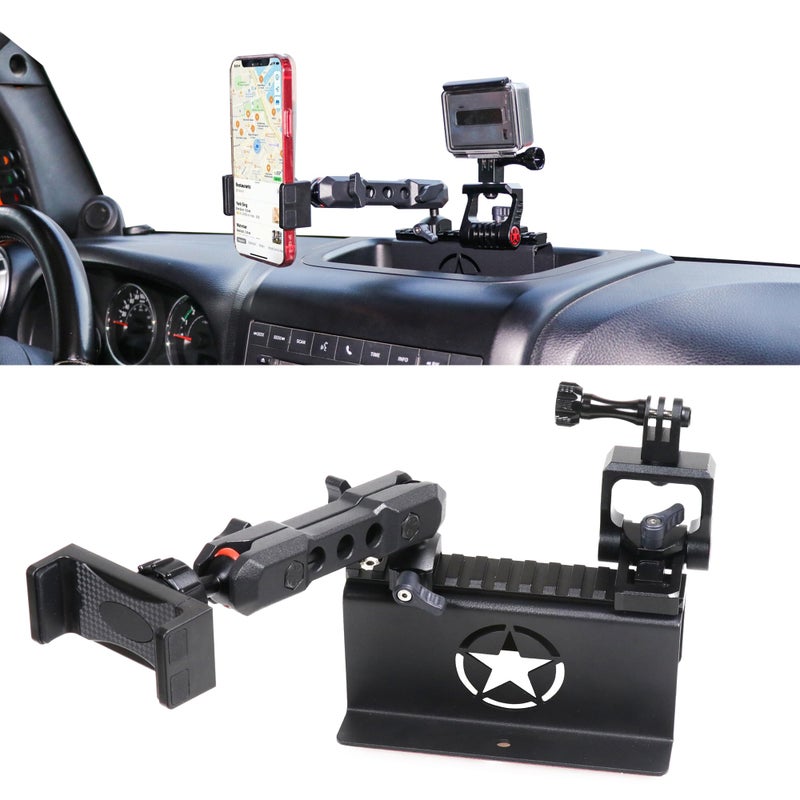 RERPRO JK Dash Phone Mount Holder for 20122018 Jeep Wrangler JK JKU Unlimited Interior Accessories Slide Rail Mounts Bracket for GoPro Action Camera and Cell Phone - Image 2