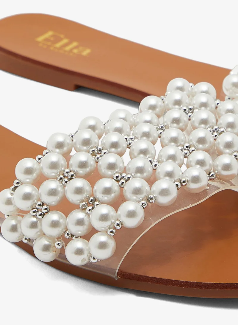 ELLA Pearl Embellished Flat Sandal