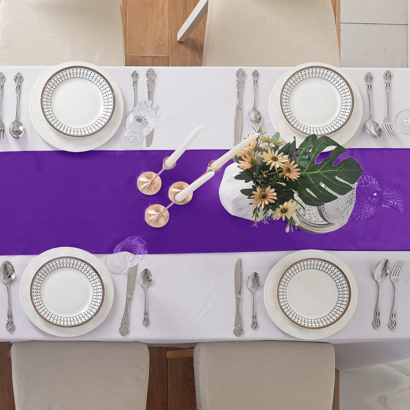 flohar 6Pack Table Runner 12 x 108 Inches Satin Silk Table Runner for Wedding, Birthday Party, Banquets, Graduations Decoration, fit Rectange and Round Table-Purple - Image 4