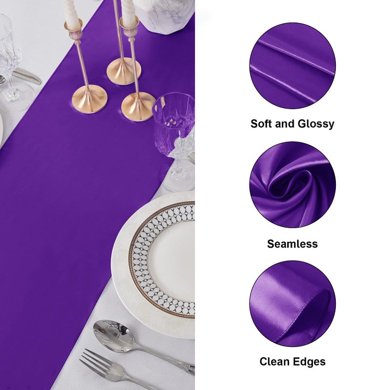 flohar 6Pack Table Runner 12 x 108 Inches Satin Silk Table Runner for Wedding, Birthday Party, Banquets, Graduations Decoration, fit Rectange and Round Table-Purple - Image 3