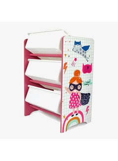 Home Canvas Home Canvas Super Girl Toy Storage 3 Bins Organizer For Kids Play Room, Multicolor  - Image 1