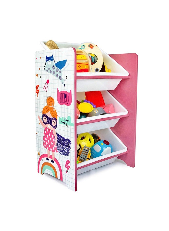 Home Canvas Home Canvas Super Girl Toy Storage 3 Bins Organizer For Kids Play Room, Multicolor - Image 4