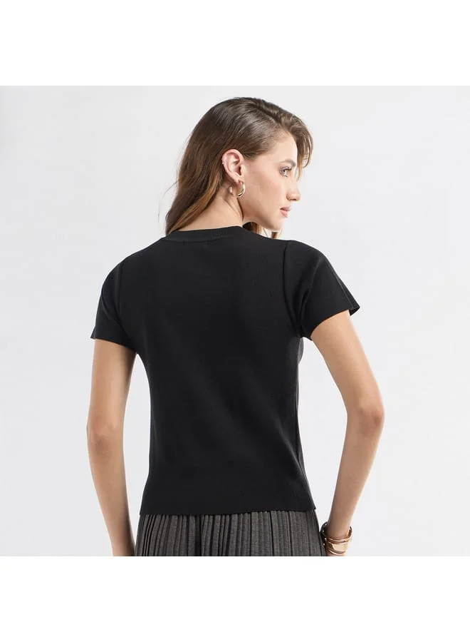 Splash FAV Solid Crew Neck T-shirt with Short Sleeves
