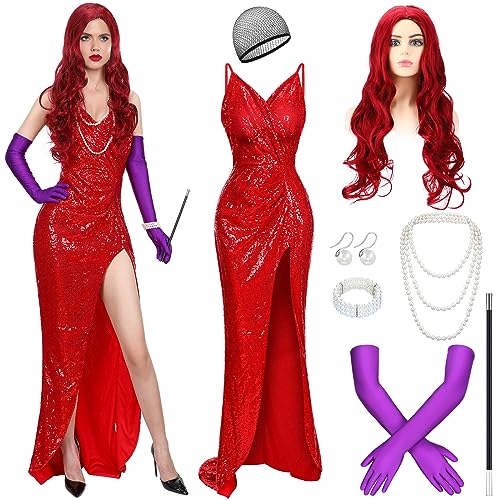 Xaatren 8 Pcs Adult Women Rabbit Costume Include Necklace Wig Gloves Dress Bracelet Props Holder Earrings Halloween Cosplay(Large) - Image 5