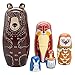 Conzy Russian Nesting Dolls for Kids Stacking Wooden Handmade Matryoshka Dolls 5 Piece Cute Cartoon Animal Pattern Great Toy Gift for Girls Boys Birthday or Home Decoration Brown - Image 2