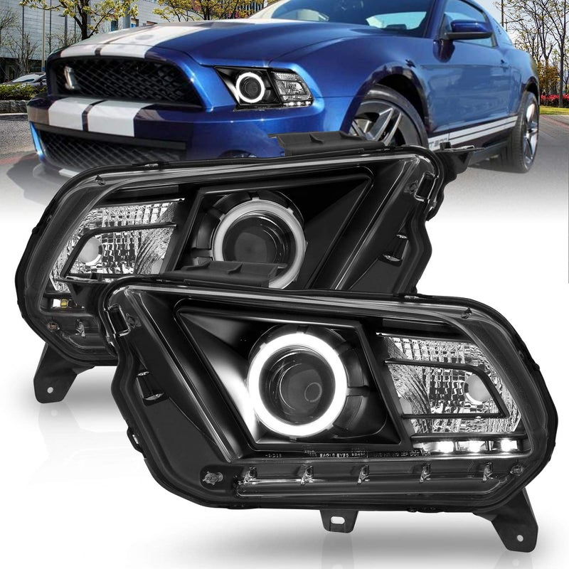 AmeriLite Black Xtreme LED Halo Projector Replacement Headlights for 2010-2014 Ford Mustang
