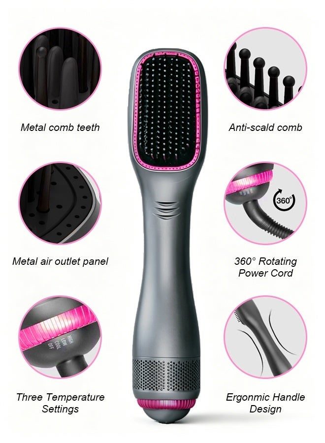 BASILKIT 1200 Watt Hair Dryer Brush Ceramic Dryer And Styler 3 In 1 Professional ， Ceramic Blow Dryer & Styler for Drying, Straightening & Curling, Grey - Image 3