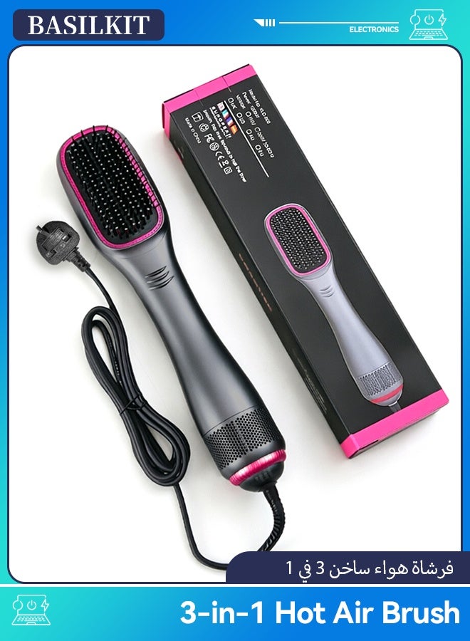 BASILKIT 1200 Watt Hair Dryer Brush Ceramic Dryer And Styler 3 In 1 Professional ， Ceramic Blow Dryer & Styler for Drying, Straightening & Curling, Grey - Image 1