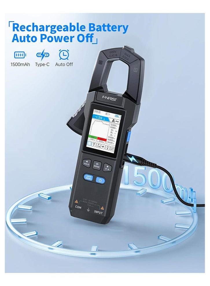 DMC-100 Digital Clamp Meter Multimeter 9999 Counts TRMS, 600A Curve Recording Rechargeable Amp Meter, Measures NCV, AC/DC Voltage Current, Continuity Capacitance Diode Resistance, Temperature - Image 2