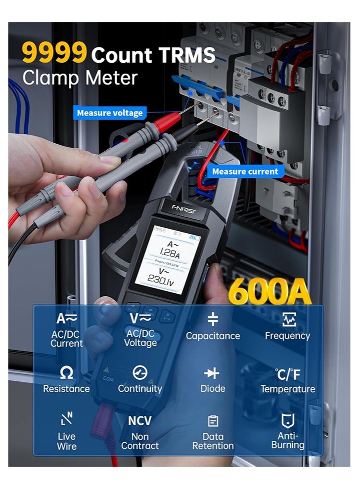 DMC-100 Digital Clamp Meter Multimeter 9999 Counts TRMS, 600A Curve Recording Rechargeable Amp Meter, Measures NCV, AC/DC Voltage Current, Continuity Capacitance Diode Resistance, Temperature - Image 5