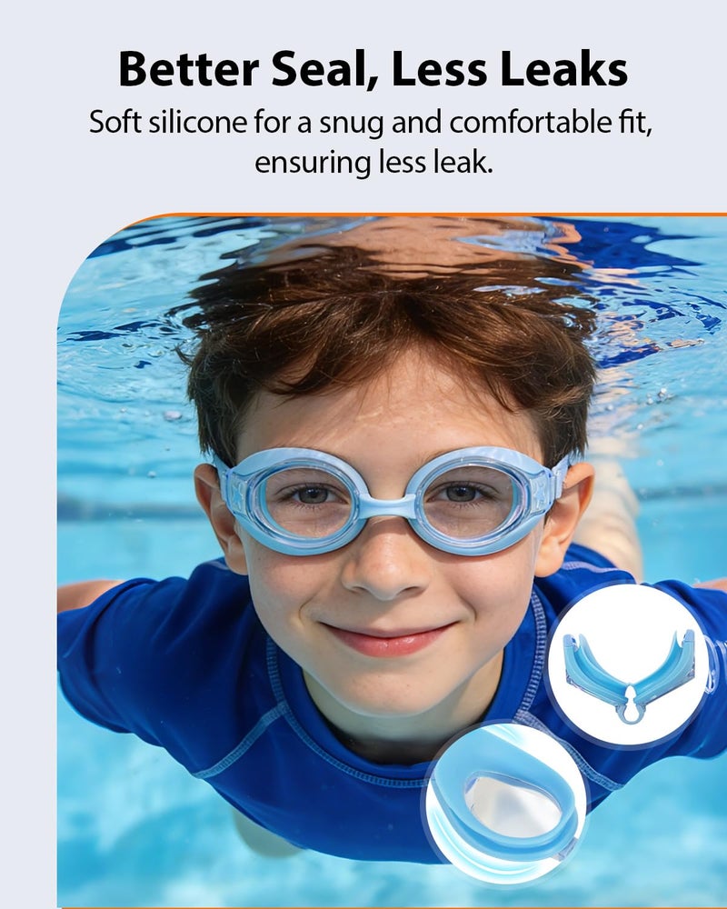 Pixel Panda 2 Pack Kids Swim Goggles with Fabric Strap for 3-14 Anti-Fog Anti-UV, No Leak No Hair Pulling Swimming Goggles Boys Girls Youth Toddlers Pool Water Protection(Green and Blue) - Image 4