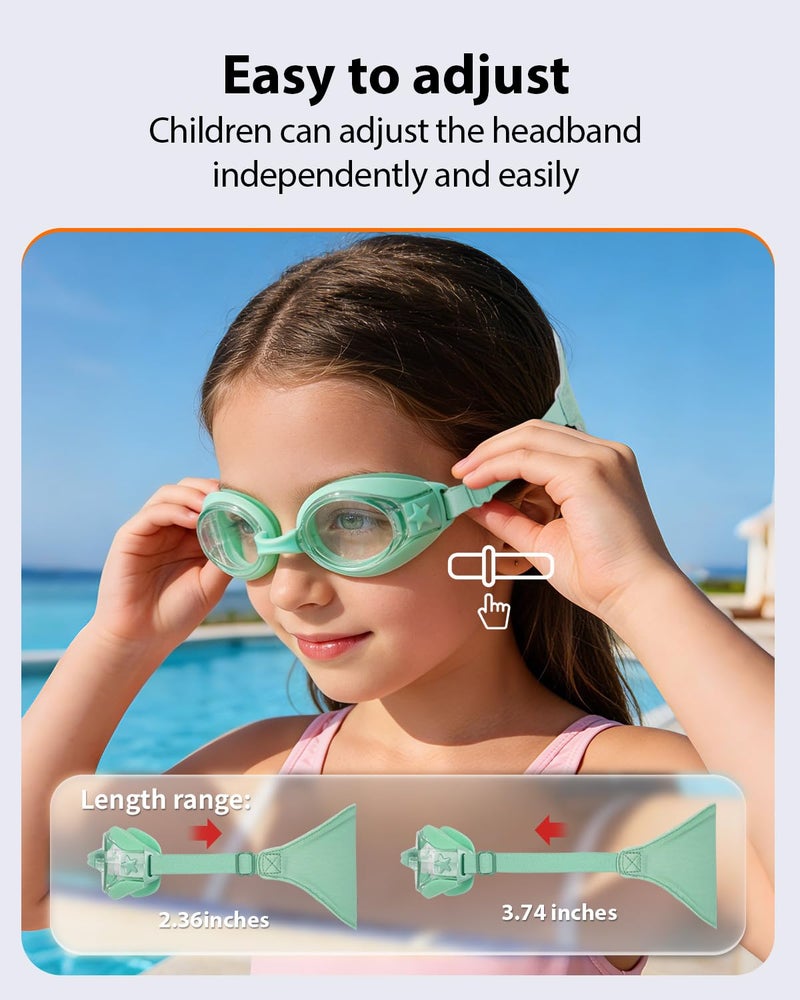 Pixel Panda 2 Pack Kids Swim Goggles with Fabric Strap for 3-14 Anti-Fog Anti-UV, No Leak No Hair Pulling Swimming Goggles Boys Girls Youth Toddlers Pool Water Protection(Green and Blue) - Image 2