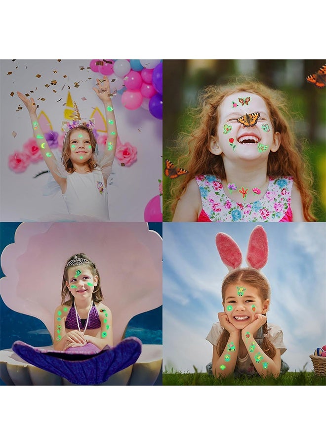 30 Sheets Glitter Temporary Tattoos for Kids Waterproof Butterfly Mermaid Unicorn Cartoon Stickers Glow Tattoo for Girls Birthday Party Favors Goodie Bags Fillers(Luminous Pattern) - Image 3