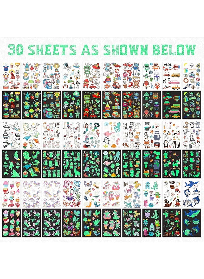 30 Sheets Glitter Temporary Tattoos for Kids Waterproof Butterfly Mermaid Unicorn Cartoon Stickers Glow Tattoo for Girls Birthday Party Favors Goodie Bags Fillers(Luminous Pattern) - Image 2