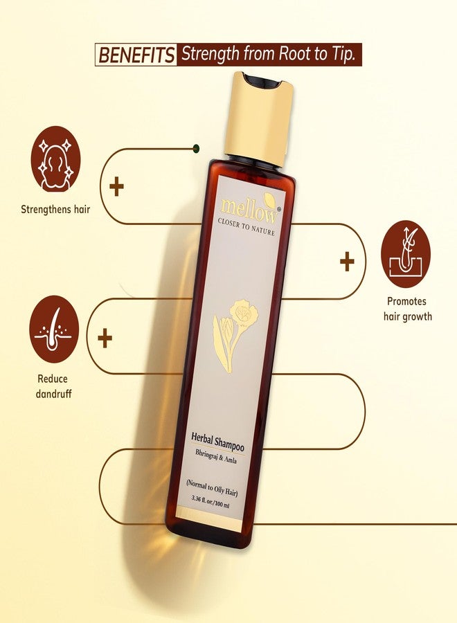 Mellow Herbal Bhringraj Shampoo For Normal To Oily Hair (100 ml) | Amla, Reetha, Shikakai & Bhringraj | Helps to balance scalp PH, Anti dandruff | Ayush Certified | 100% chemical-free - Image 3