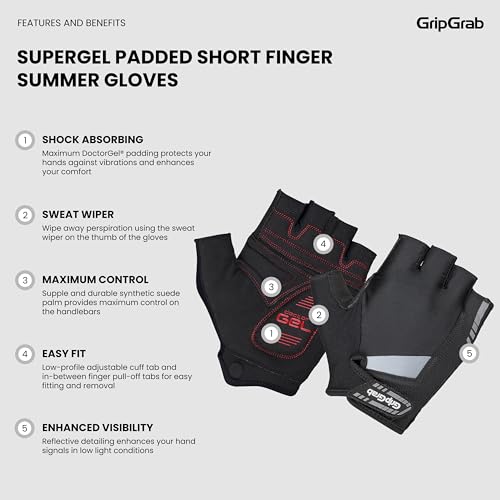 GripGrab SuperGel Padded Half Finger Road Riding Summer Cycling Gloves Bicycle Gloves Biking Gloves for Men Fingerless Cycle Mitts - Image 2