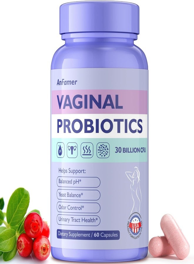AnFamer Vaginal Probiotics for Women Female,Promotes Ph Balance,Healthy Vaginal Odor & Flora,Urinary Tract Health with Prebiotics & Lactobacillus Probiotic Blend 30 Billion CFU,60 Capsules - Image 1