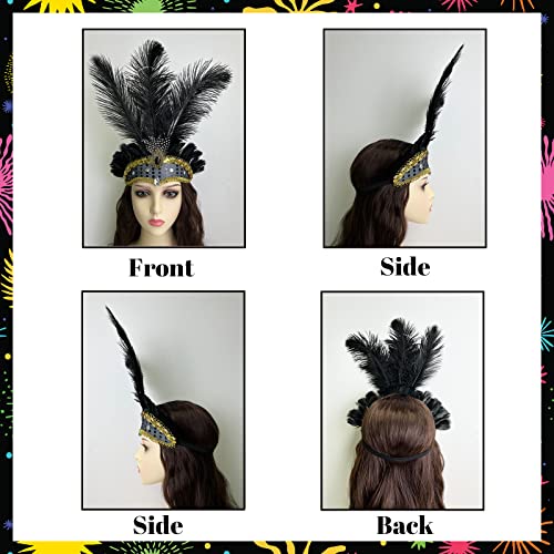 Goenb Mardi Gras Headband, Mardi Gras Headband for Women Carnival Feather Headpiece for Hawaii Costume Party (Black) - Image 3