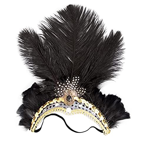 Goenb Mardi Gras Headband, Mardi Gras Headband for Women Carnival Feather Headpiece for Hawaii Costume Party (Black) - Image 1
