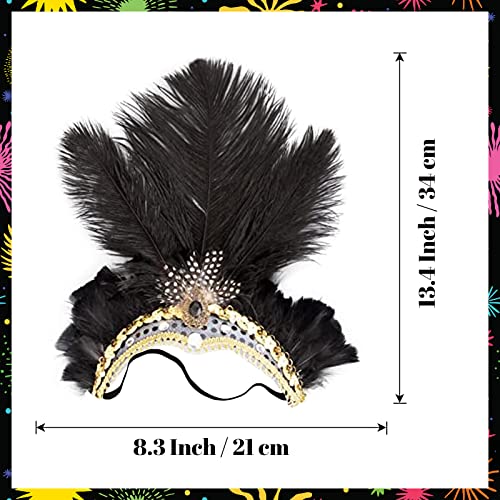 Goenb Mardi Gras Headband, Mardi Gras Headband for Women Carnival Feather Headpiece for Hawaii Costume Party (Black) - Image 2