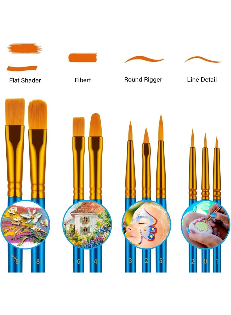40 Pieces Paint Brush Set Round Pointed Tip Nylon Hair Artist Acrylic Paint Brushes for Acrylic Painting Oil Watercolor, Face Nail Art, Canvas, Miniature Detailing & Rock Painting, Blue and Black - Image 4