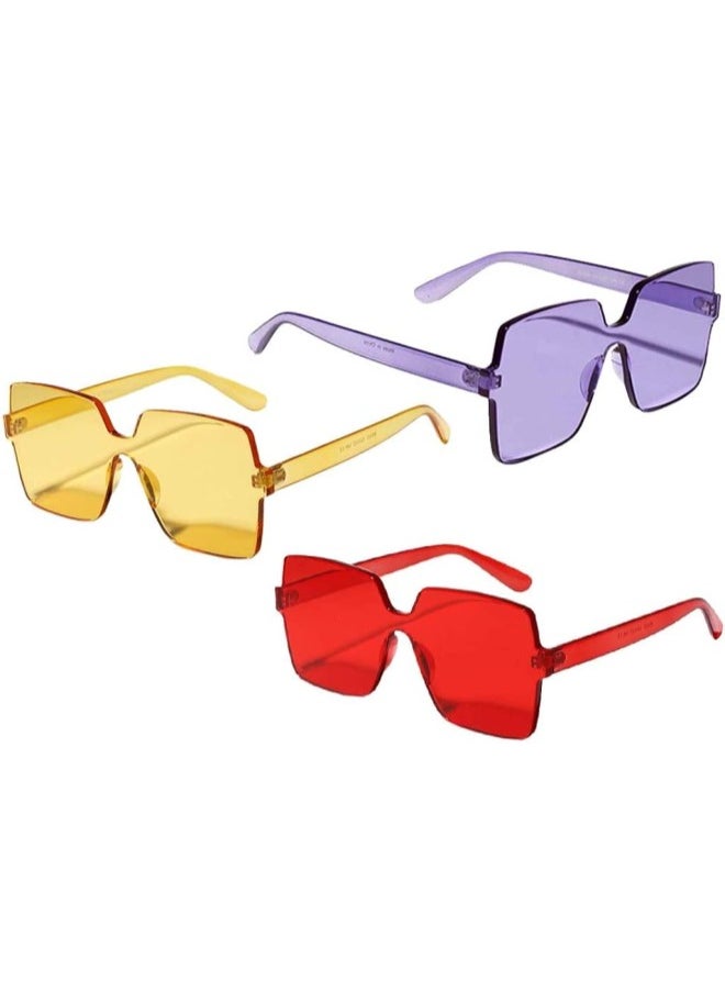 silvercnc 3 Pieces Women's One Piece Sunglasses Square Rimless Designer Eyewear Shades  - Image 1