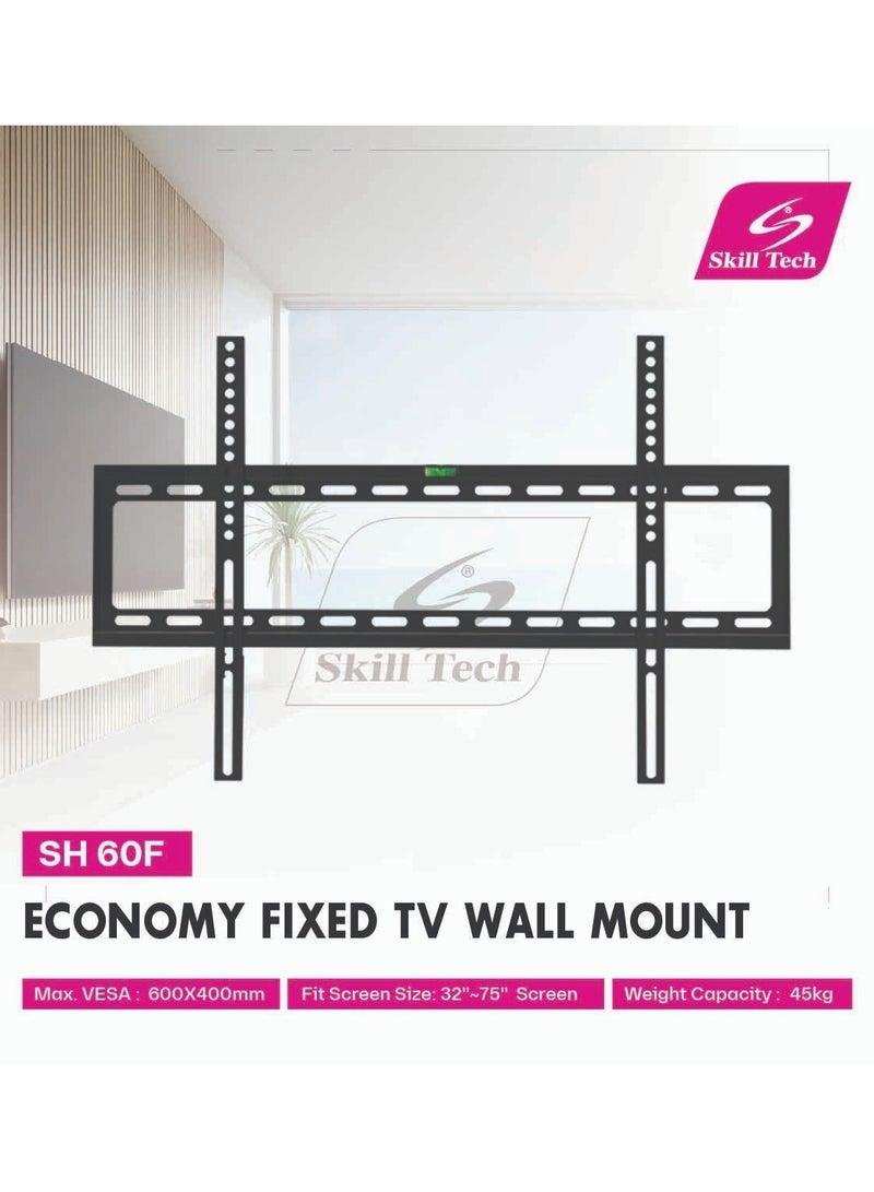 Skill Tech حامل تلفاز ثابت اقتصادي على الحائط | حامل حائط نحيف وقوي منخفض الارتفاع للتلفزيونات LED وLCD والشاشات المسطحة من 26 إلى 55 بوصة | تصميم ثابت عالمي مع فولاذ ثقيل للاستخدام المنزلي والمكتبي والفندقي والتجاري | مجموعة تركيب سهلة متضمنة - Image 2