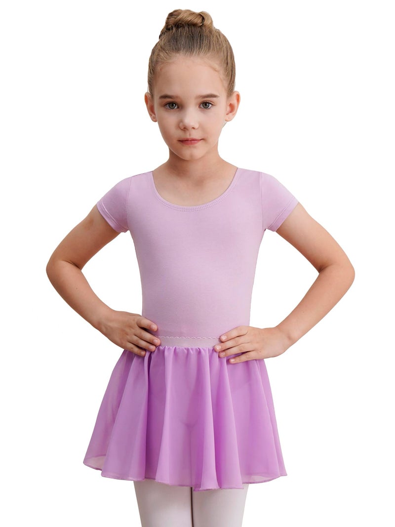 WEGETIT Leotard Girls Gymnastics Toddler Dance Ballet Pink Leotard Dresses with Skirt (Light Purple,8-10 Years) - Image 1