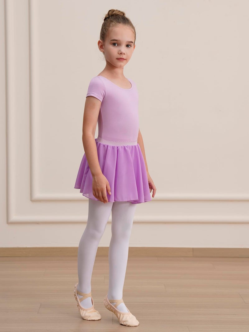 WEGETIT Leotard Girls Gymnastics Toddler Dance Ballet Pink Leotard Dresses with Skirt (Light Purple,8-10 Years) - Image 4