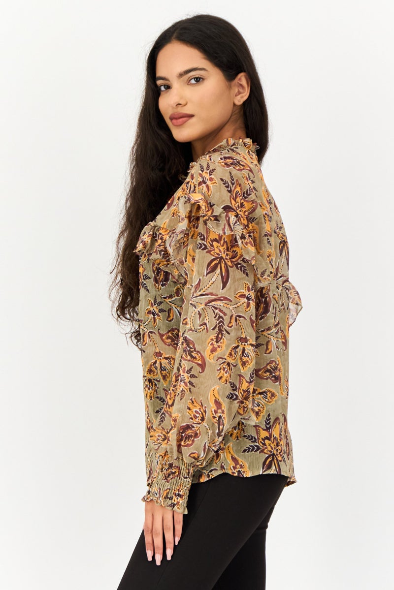 KOTON Women Tie Neck Long Sleeve Floral Print Blouse, Multicolor  - Image 2