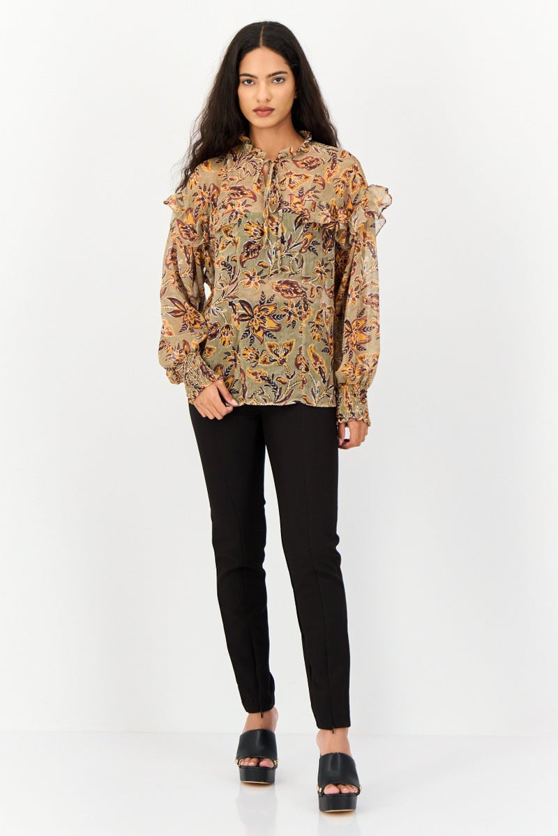KOTON Women Tie Neck Long Sleeve Floral Print Blouse, Multicolor  - Image 4