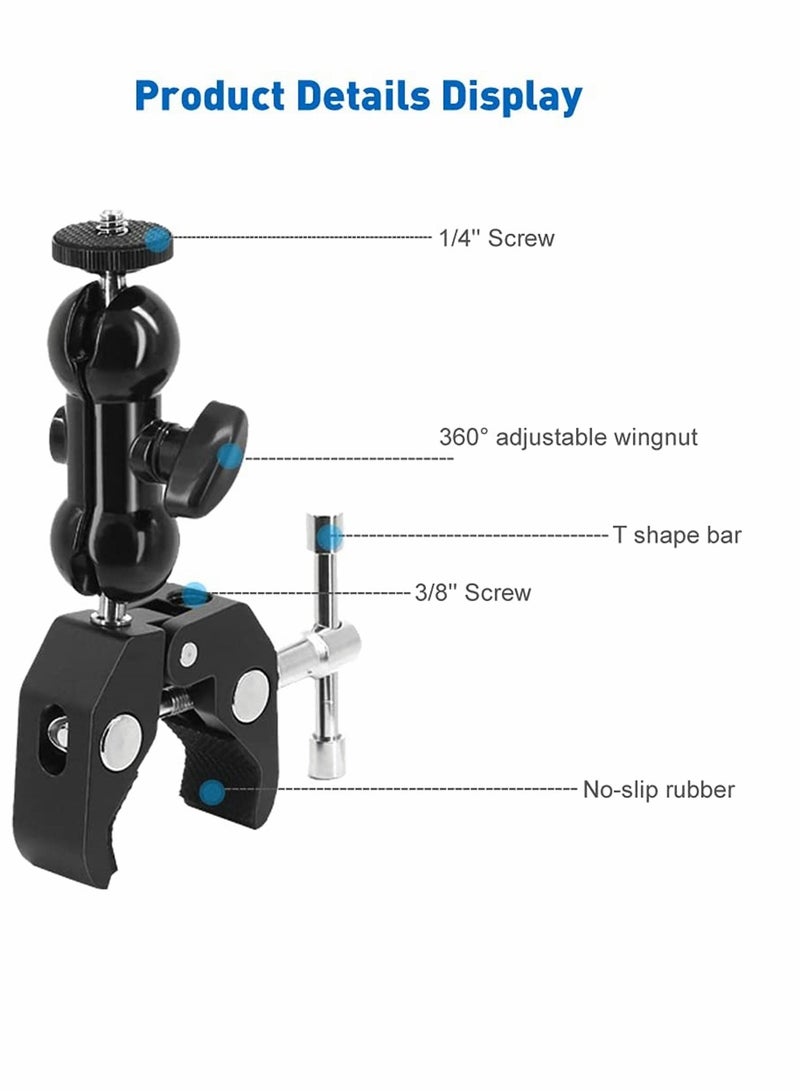 SYOSI Roll over image to zoom in Camera Clamp, Magic Arm, Double Ball Head Adapter, for Canon Nikon DSLR Camera/for Gopro/LED Lights (black)  - Image 5