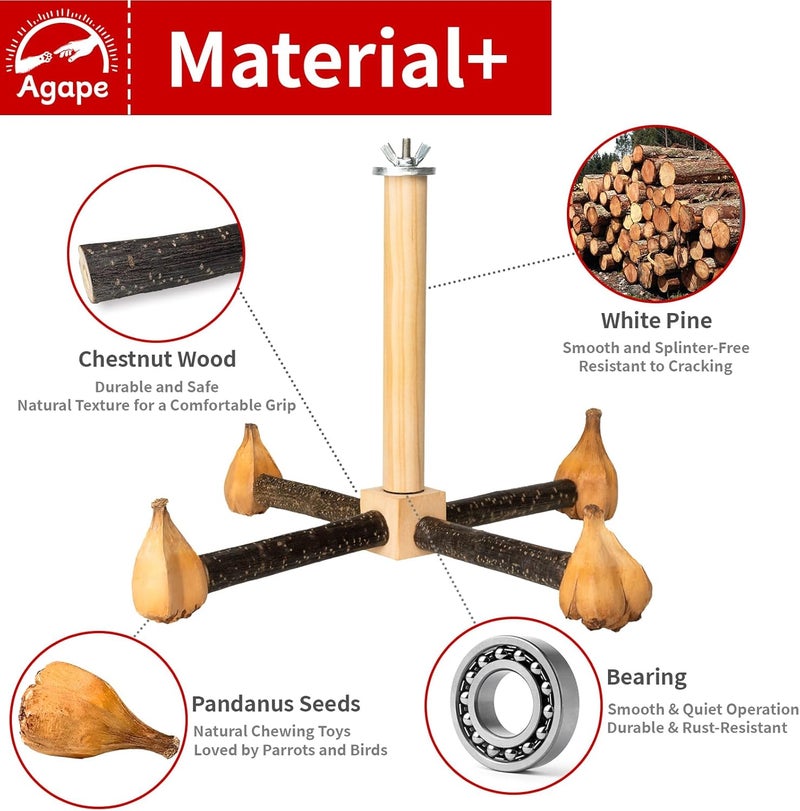 Agape Rotating Parrot Perch Toy, Natural Wooden Stand for Small & Medium Birds, Bird Cage Accessory with Exercise Wheel for Parakeets, Cockatiels Lovebirds Conures Finches Budgies - Image 4