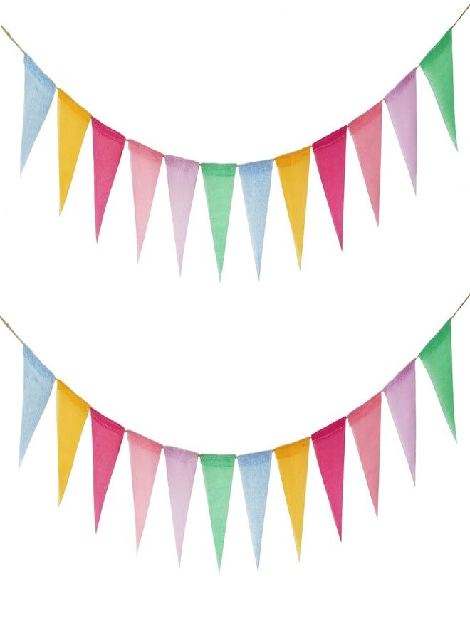 CROWNOS Colorful Pennant Banner, 24pcs Pre-Strung Imitated Burlap Fabric Pastel Rainbow Hanging Flags Bunting Garland for Outside Classroom Party Decorations - Image 2