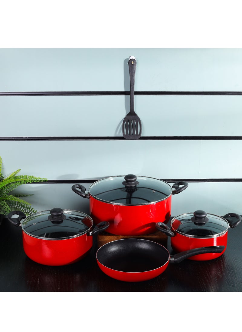 DELCASA Delcasa 8 Piece Non Stick Cookware Set DC2912 30x13.5 cm casserole with lid, a 24x11 cm casserole with lid, a 20x9 cm casserole with lid, a 24x5 cm frypan, and a nylon turner  - Image 3