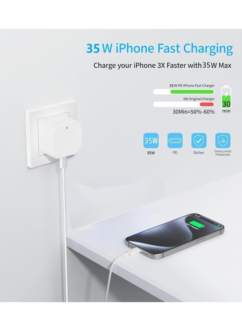 أبلينم شاحن سريع USB-C بقوة 35 واط لأجهزة iPhone 17/16/15، شاحن جداري سريع الشحن بتقنية PD مع كابل بطول 2 متر، وحدة شحن من النوع C لأجهزة iPhone 17 Pro Max / 16 Pro / 15 Pro Max - Image 4