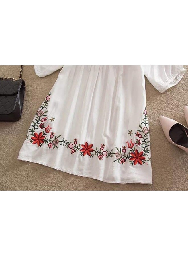 Kafeimali Summer Dress V Neck Mexican Embroidered Peasant Women's Dressy Tops Blouses, White, L - Image 5