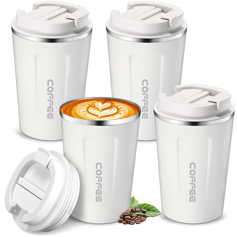 Sieral 4 Pcs 13 oz Travel Coffee Mug Insulated Reusable Coffee Cups with Leakproof Lid Stainless Steel Portable Tumbler for Keep Hot or Ice Milk Tea(White) - Image 1
