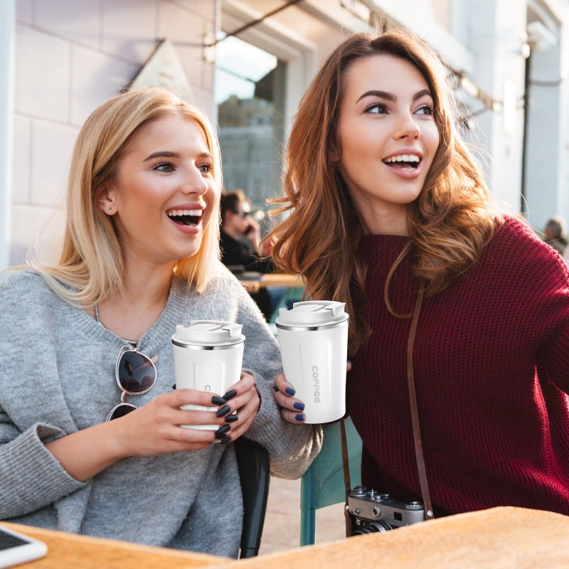 Sieral 4 Pcs 13 oz Travel Coffee Mug Insulated Reusable Coffee Cups with Leakproof Lid Stainless Steel Portable Tumbler for Keep Hot or Ice Milk Tea(White) - Image 5