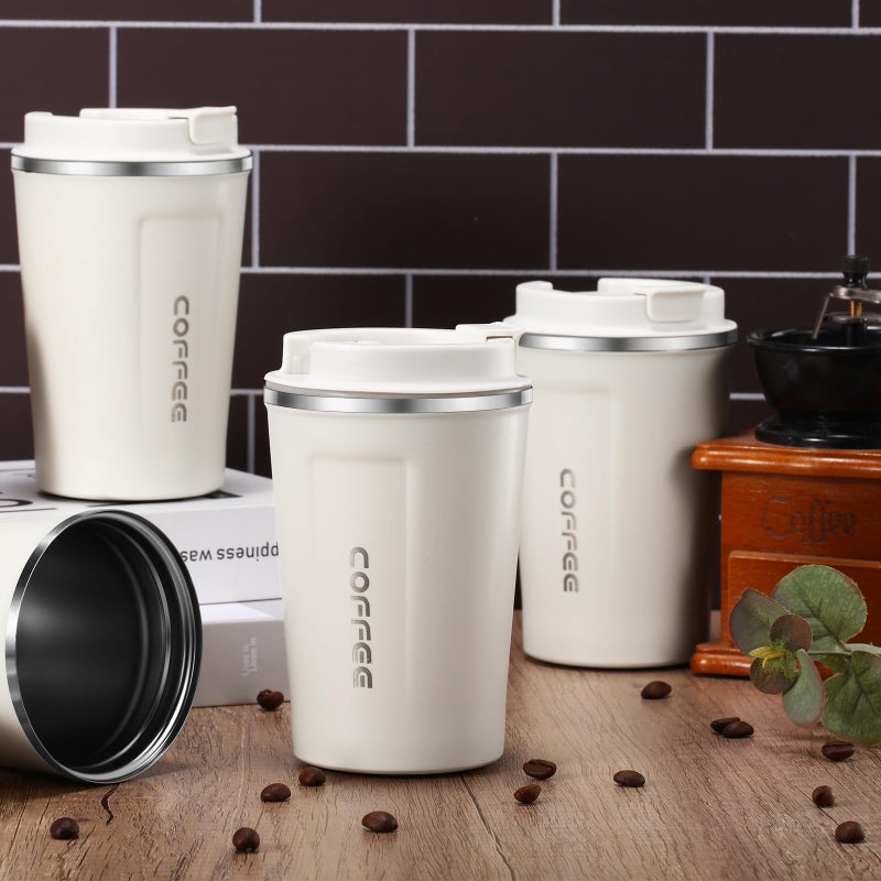 Sieral 4 Pcs 13 oz Travel Coffee Mug Insulated Reusable Coffee Cups with Leakproof Lid Stainless Steel Portable Tumbler for Keep Hot or Ice Milk Tea(White) - Image 4
