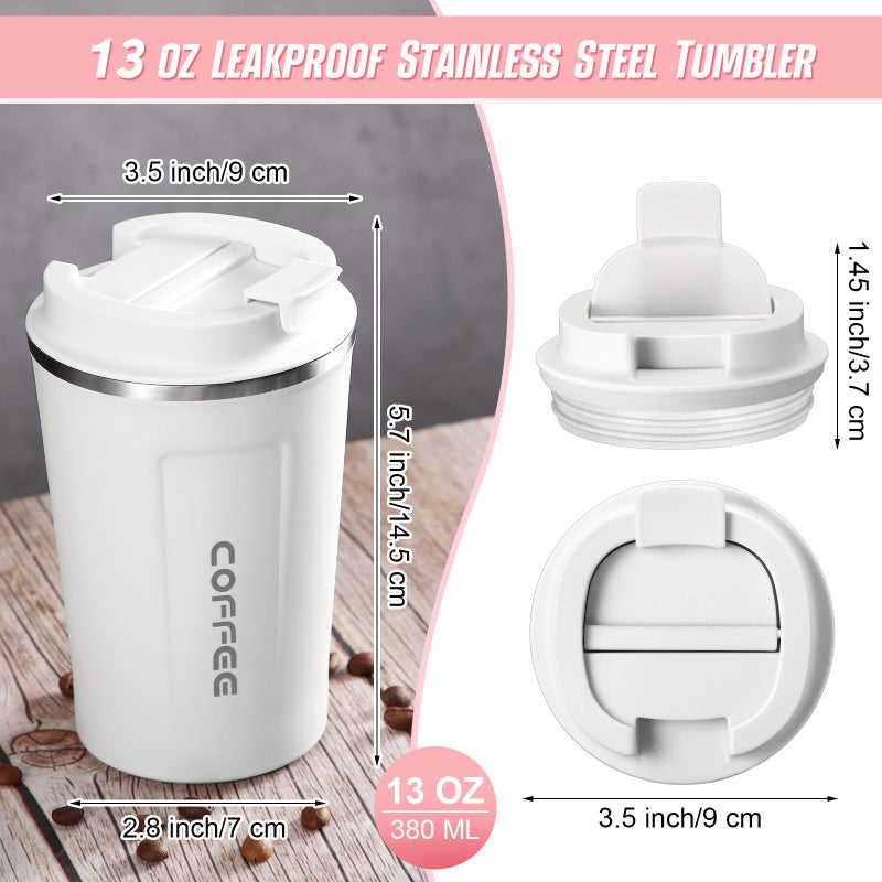 Sieral 4 Pcs 13 oz Travel Coffee Mug Insulated Reusable Coffee Cups with Leakproof Lid Stainless Steel Portable Tumbler for Keep Hot or Ice Milk Tea(White) - Image 2