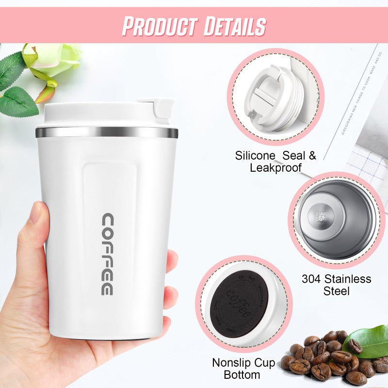 Sieral 4 Pcs 13 oz Travel Coffee Mug Insulated Reusable Coffee Cups with Leakproof Lid Stainless Steel Portable Tumbler for Keep Hot or Ice Milk Tea(White) - Image 3