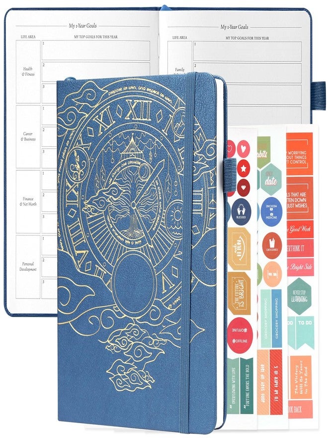 Toplive Undated Weekly & Monthly Planner, A5 Goals Planner PU Leather Organizer Notebook, Increase Productivity, Goals & Habits Tracker Journal Agenda Book Planner, Create A Legendary Life, Blue - Image 1