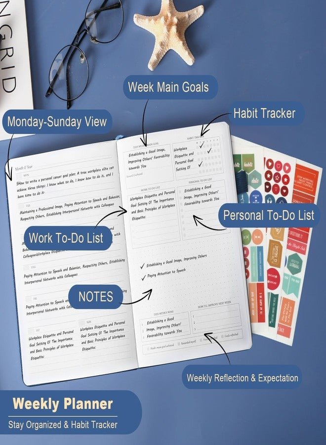 Toplive Undated Weekly & Monthly Planner, A5 Goals Planner PU Leather Organizer Notebook, Increase Productivity, Goals & Habits Tracker Journal Agenda Book Planner, Create A Legendary Life, Blue - Image 5