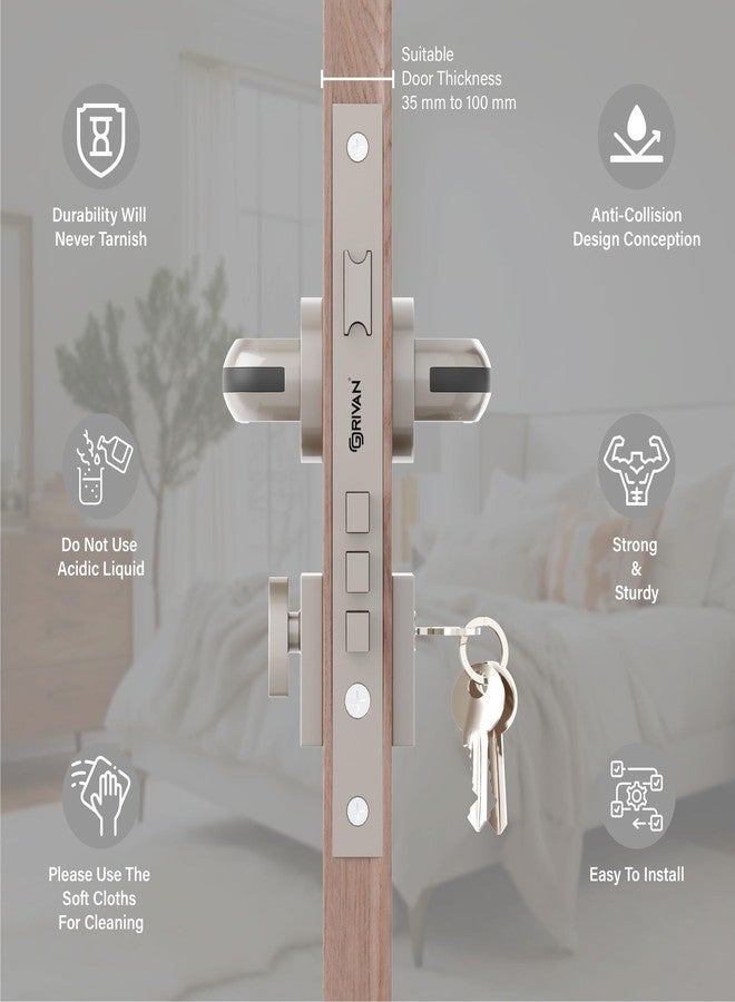 GRIVAN Heavy-Duty Brass Mortise Door Lock Set | Main Door Lock for Home, Office & Bedroom with 2 Years Warranty- (Satin Finish) - Image 3