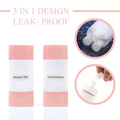 INOVERA (LABEL) 1 Piece Refillable Travel Bottles for Toiletries - 3 in 1 Plastic Shampoo, Cream, Conditioner, Lotion Storage Container - Travelling Accessories (Baby Pink) - Image 3