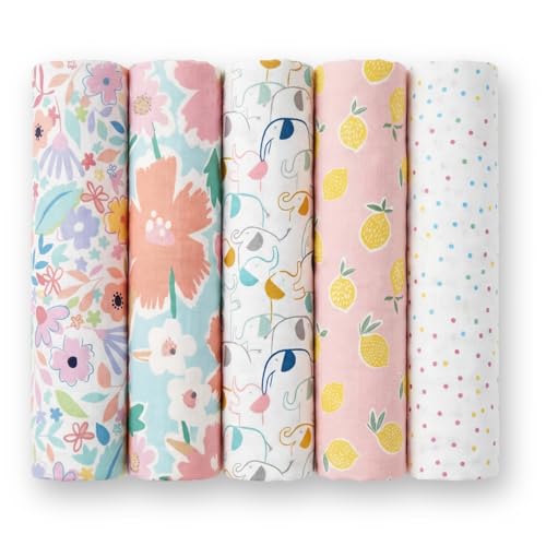 haus & kinder 100% Cotton Muslin Swaddle Wrap for New Born Baby | Pack of 5 (100×100 cm) | Baby Blanket & Swaddles for Newborn | Eleflora Collection - Image 1