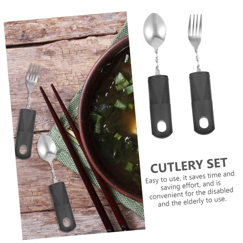 Adaptive Utensils Set Ergonomic Slip Resistant Handle Lightweight Portable for Elderly Disabled - Image 4