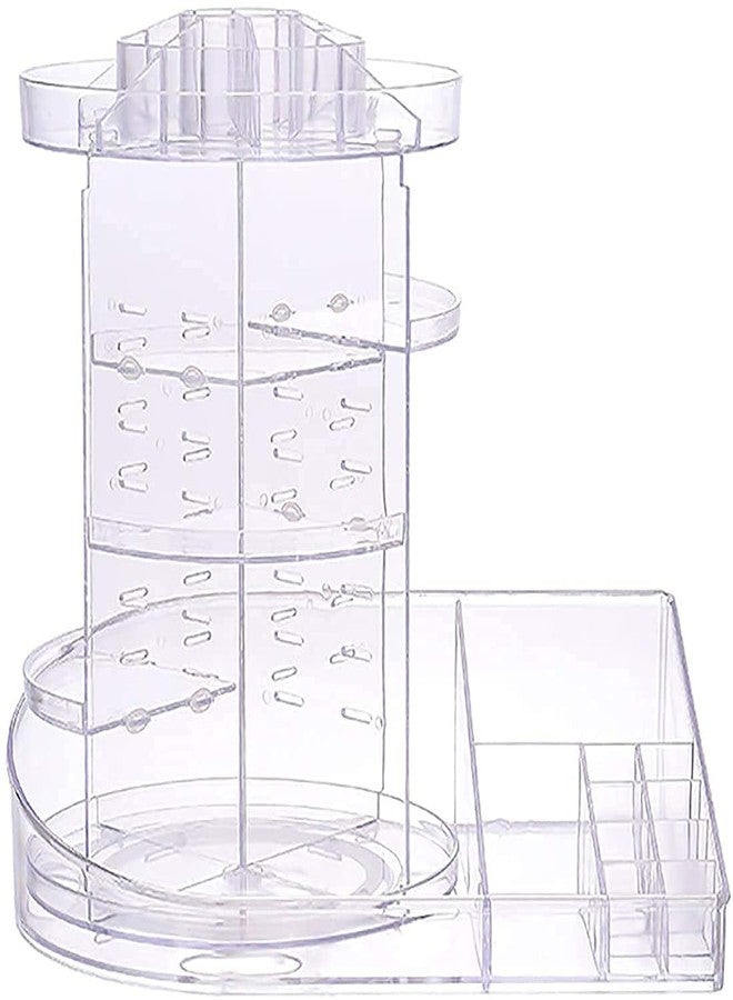 TRAY Acrylic Adjustable 360 Degree Rotating Large Capacity Cosmetics Carousel Makeup Organizer Tray Storage Rack Fits Toner, Creams, Makeup Brushes, Lipsticks and More (Transparent) - Image 1