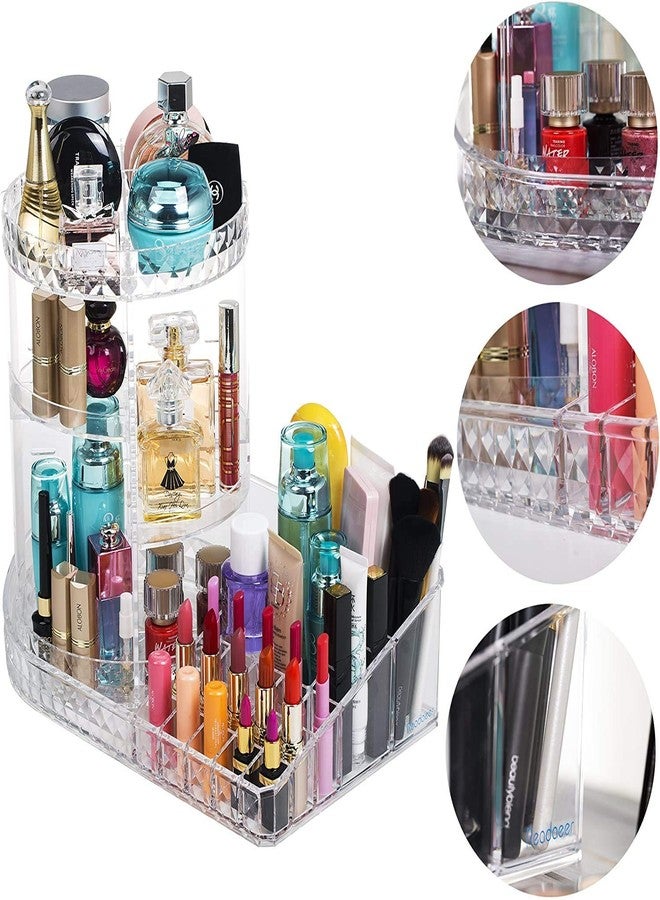 TRAY Acrylic Adjustable 360 Degree Rotating Large Capacity Cosmetics Carousel Makeup Organizer Tray Storage Rack Fits Toner, Creams, Makeup Brushes, Lipsticks and More (Transparent) - Image 2